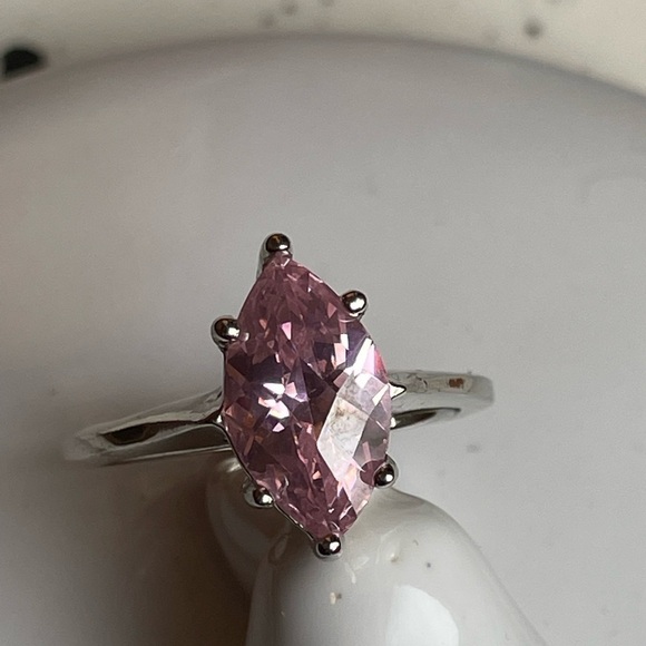 Silver Ring With NR Stamp Pink Gemstone Size 7.5 - Picture 3 of 6